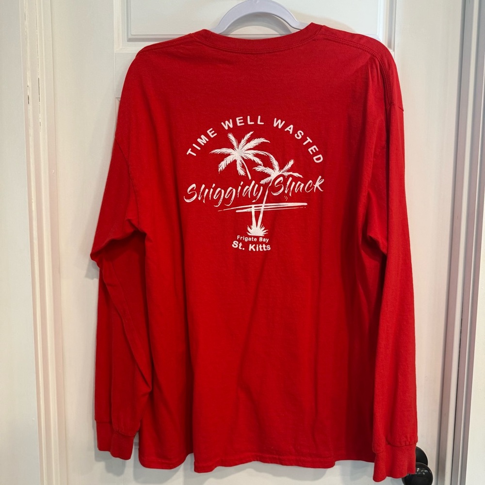 Shiggidy Shack St Kitts Souvenir Long Sleeve Tee Red XL EUC